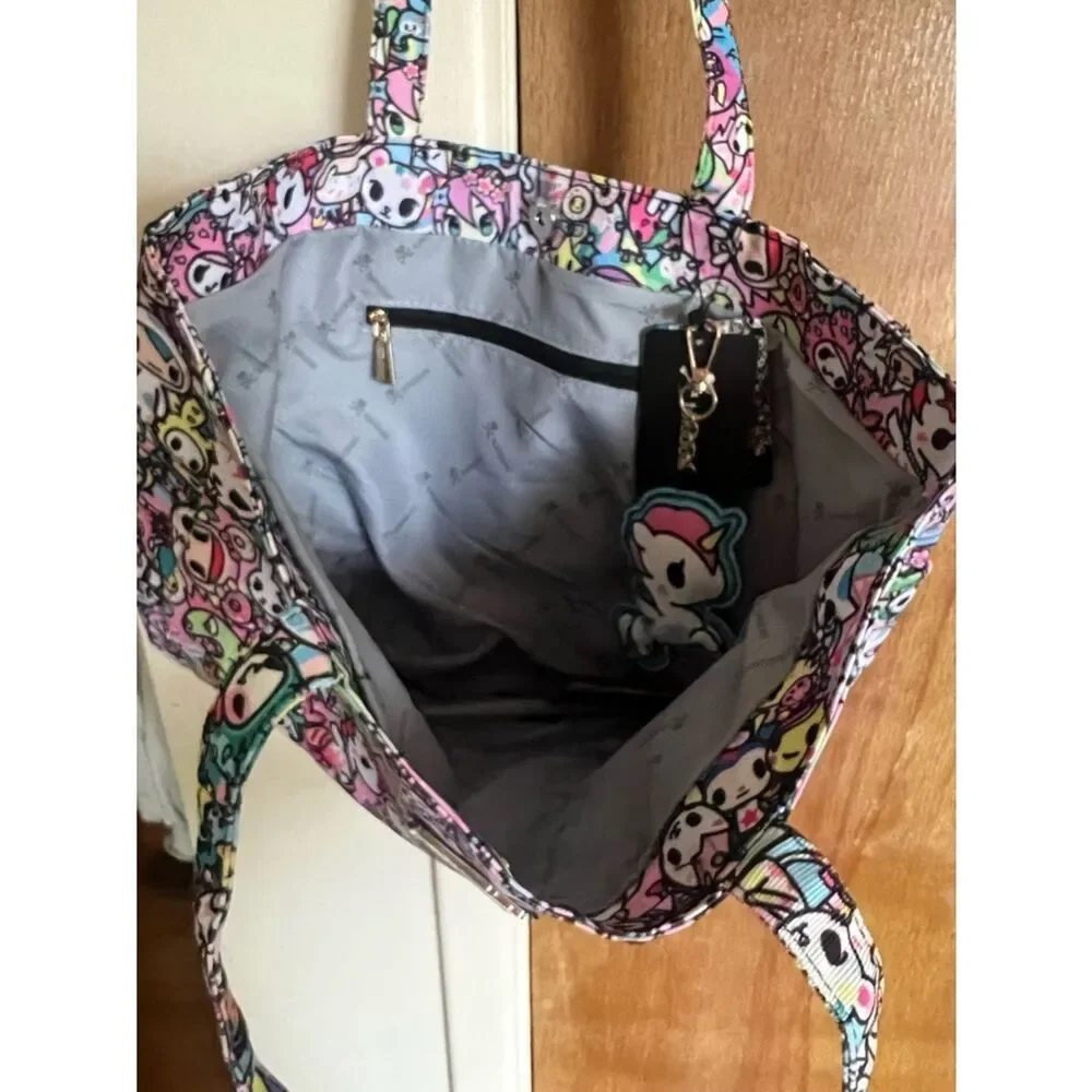 tokidoki Multicolor Unicorn Tote Bag With Matching Puff Keychain